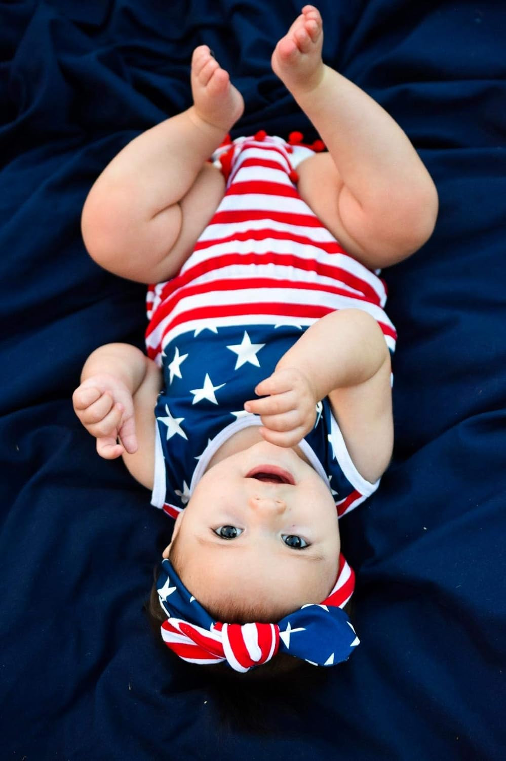 4Th of July Toddler Baby Girl American Flag Tassel Romper with Headband